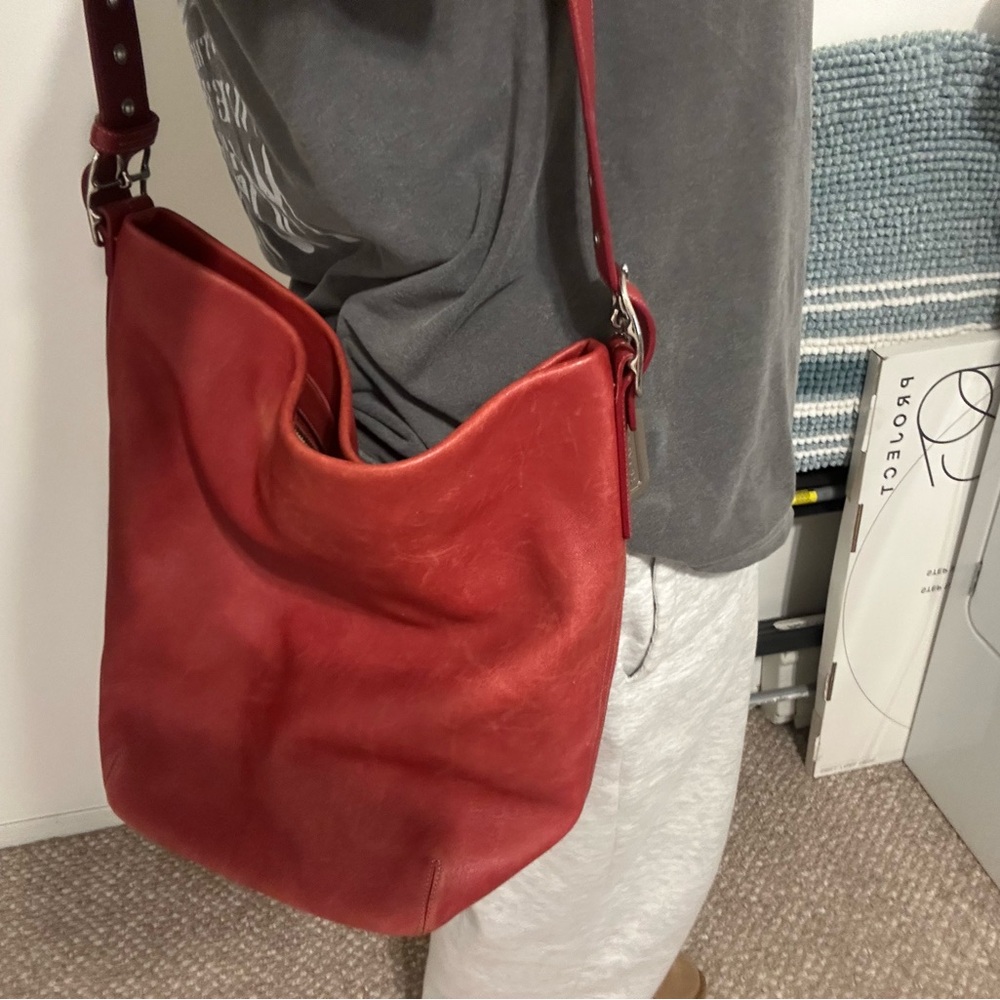 Coach #9151 Red Leather XL Hobo Bucket Bag